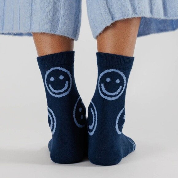 NWT Baggu Crew Sock - Navy Happy - Picture 2 of 3